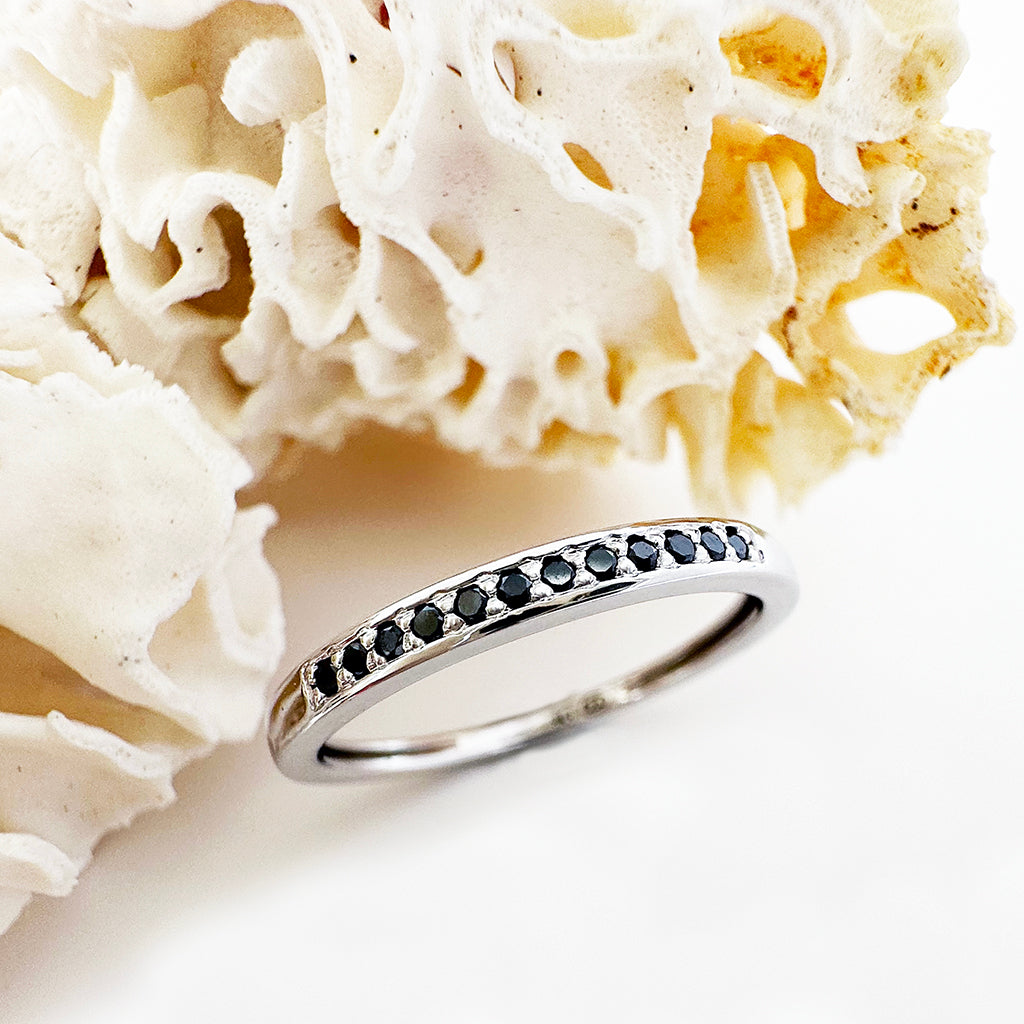Platinum Engagement Ring for Women with Black Diamond SJ PTO 516-Black